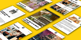 Floating website design mockups on yellow background showcasing mead and honey products